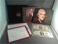 Red Seal $2 and $5 bills with display case