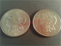 Two 1921 Morgan silver dollars