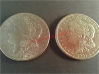 Two 1921 Morgan silver dollars