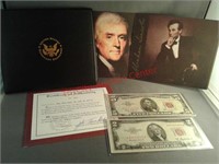 Red Seal $2 and $5 bills with case