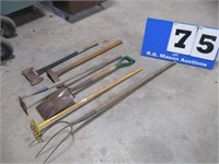 GROUP OF HAND TOOLS - DOUBLE SIDED AXE, HOE