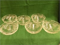 Set of 6 Acid Etched Finger Bowls,2 bowls w/ chip