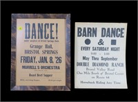 Lot, 2 dance posters: Grange Hall, Bristol Springs