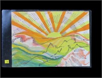 11" x 15" Watercolor, Modernist landscape/sunrise,