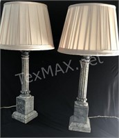 (2) Solid Marble Column Base Lamps