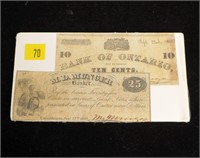 Lot, 2 1862 paper money: Bank of Ontario ten