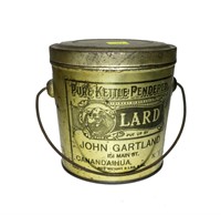 Metal pail with cover, "Pure Kettle Rendered Lard"