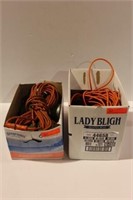 2 Extension cords, metal tool box & misc.