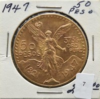 1947 MEXICO GOLD 50 PESOS .900 GOLD - 37.5 GRAMS