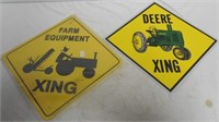 Lot of 2  Tin JD Farm Equipment Crossing Signs