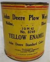 JD Plow Works NO. 8749 Yellow Enamel Can