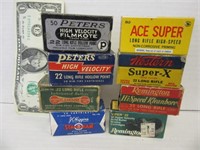 EIGHT Vintage Boxes .22 Ammo Collectible LOT