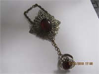 Bracelet w/Attched Ring-Both w/Red Stones