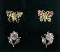 2- 14K Yellow gold butterfly and white gold floral