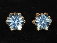 14K Yellow gold blue stud earrings