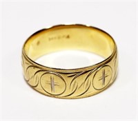 14K Yellow gold engraved band with crosses