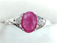 10K White gold oval cut natural ruby ring,