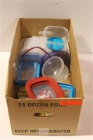 3 Boxes of assorted tupperware & kitchen items
