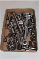 Box of craftsman sockets, extensions & ratchets