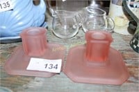 FROSTED PINK CANDLE HOLDERS