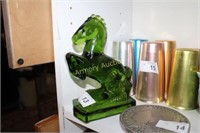 LE SMITH GREEN REARING HORSE BOOKEND