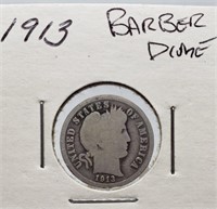 1913 BARBER SILVER DIME COIN