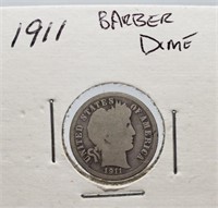 1911 BARBER SILVER DIME COIN