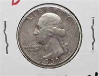 1937-D WASHINGTON SILVER QUARTER COIN