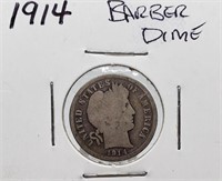 1914 BARBER SILVER DIME COIN