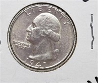 1941 WASHINGTON SILVER QUARTER COIN