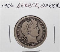 1906 BARBER SILVER QUARTER COIN
