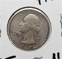1934 WASHINGTON SILVER QUARTER COIN