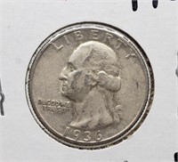 1936 WASHINGTON SILVER QUARTER COIN