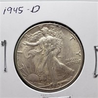 1945-D WALKING LIBERTY SILVER HALF DOLLAR COIN