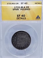 ANACS 1721-M,A, EF40 2 REALS GRADED NICE COIN