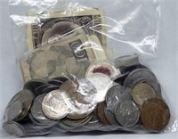 MISC. LOT OF FOREIGN COINS & CURRENCY