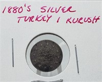 1880`S SILVER TURKEY 1 KURUSH COIN