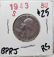 1943-S WASHINGTON SILVER QUARTER COIN