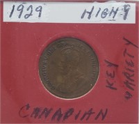 1929 HIGH 9 KEY DATE CANADIAN PENNY