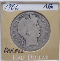 1906 BARBER SILVER HALF DOLLAR COIN