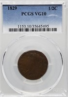 1829 1/2 CENT PCGS V10 GRADED COIN
