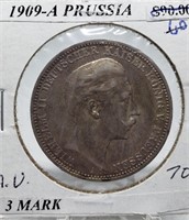 1909-A PRUSSIA SILVER 3 MARK COIN