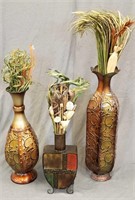 3 home décor vases and floral arrangements