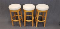 3 Upholstered Top Wooden Bar Stools