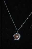 Pink Pearl Diamond Accent Pendant Sterling 17"