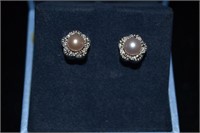 Pink Pearl Diamond Accent Earrings Stud