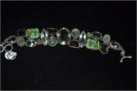 Topaz and Turquoise Bracelet Sterling 20 Stone 9"