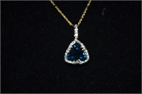 14KT Gold London Blue Topaz .30 Diamond Necklace