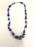 Premade glass bead necklace blue with stripes