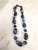 Premade necklace glass swirl blue beads